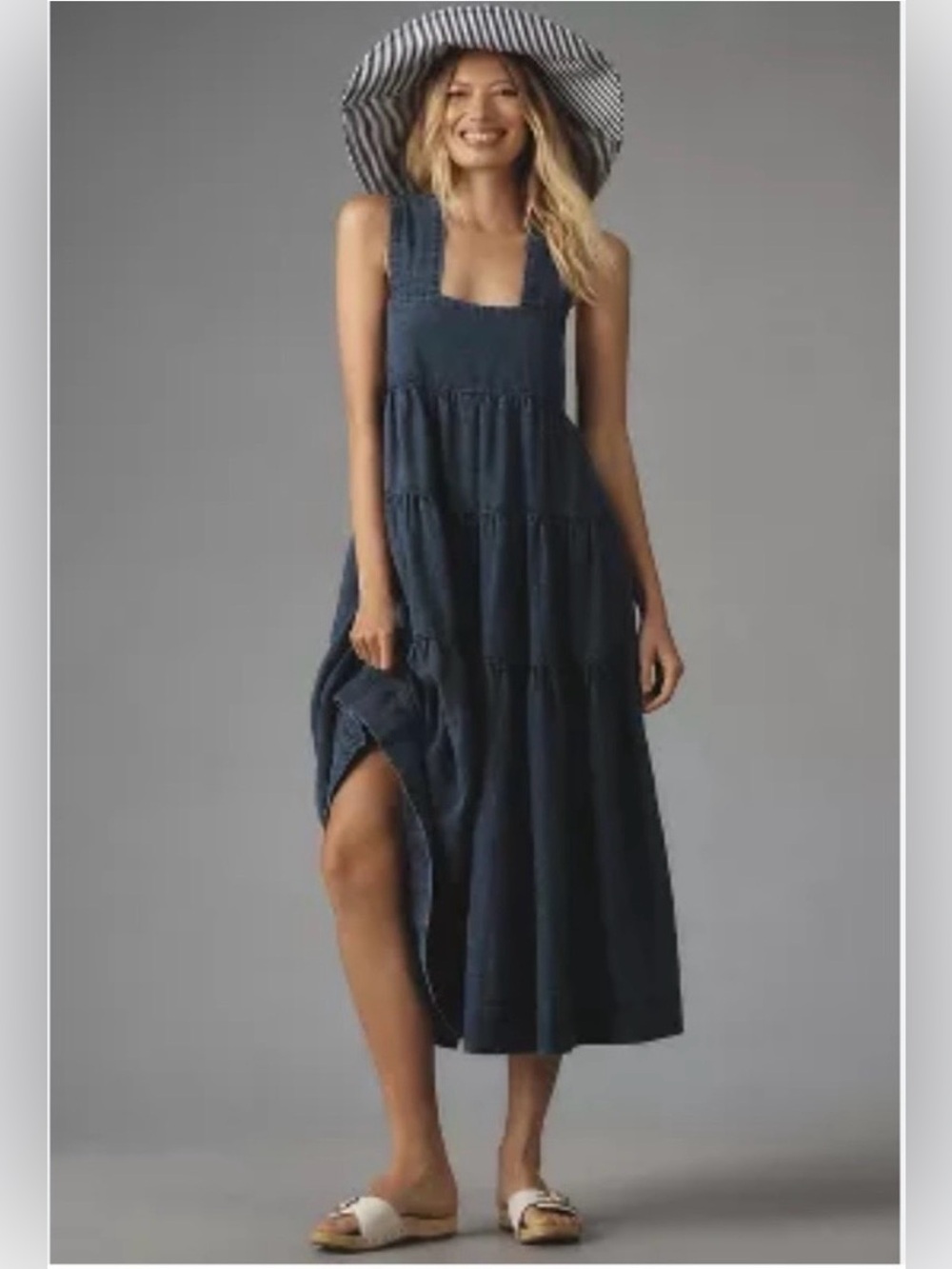 ✨Anthropologie (EUC) The Helena Square-Neck Tiered Midi Dress Size XXS✨